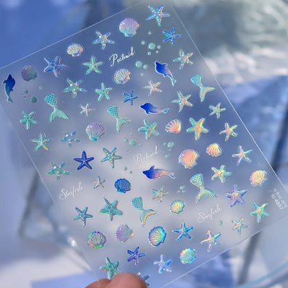 5D Summer Beach Nail Stickers with Shiny Sea Designs - Smarsty