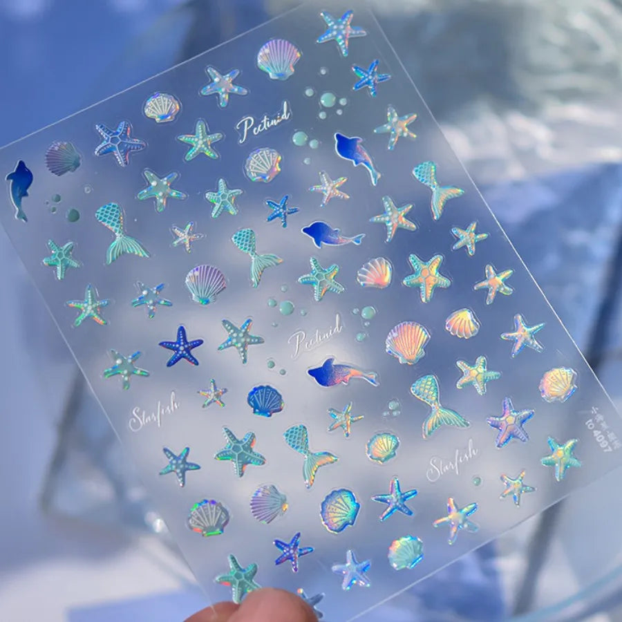 5D Summer Beach Nail Stickers with Shiny Sea Designs - Smarsty