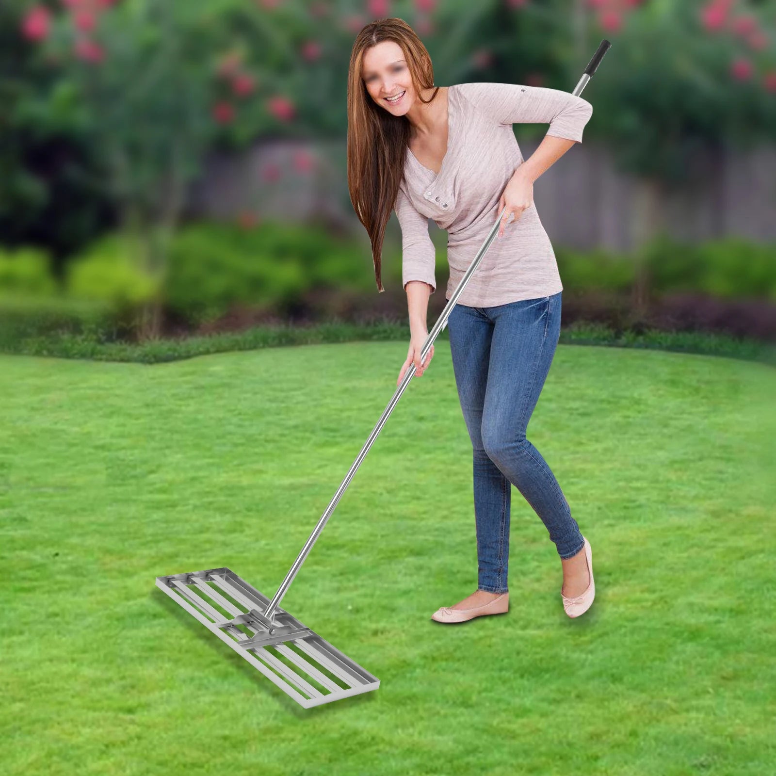 Professional Lawn Leveling Rake Soil Lawn Rake Adjustable 50-180cm Handle 180° Rotation for Perfect Turf & Green Grass