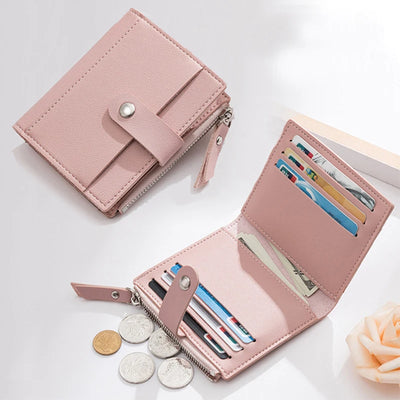 Women Wallets PU Leather Female Purse Mini Hasp Solid Multi-Cards Holder Coin Short Wallets Slim Small Wallet Zipper Hasp - Smarsty