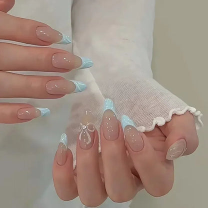 24Pcs Pink Almond False Nails with French Design - Smarsty