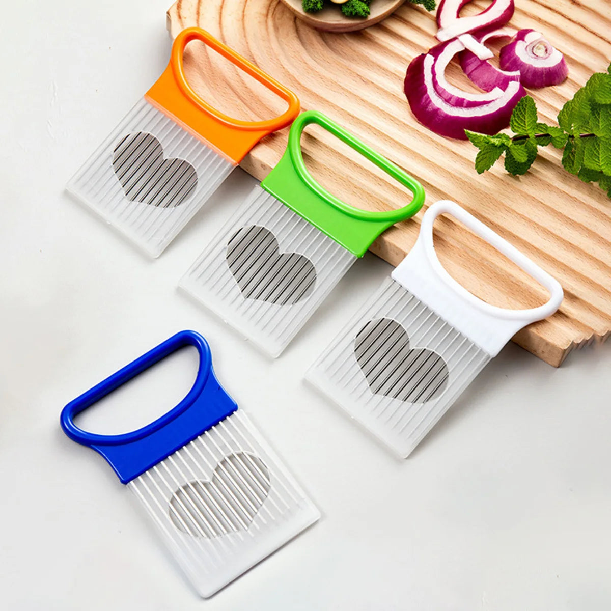 1PC-Stainless steel heart-shaped onion fork kitchen vegetable fruit clip potato needle slicing auxiliary tool