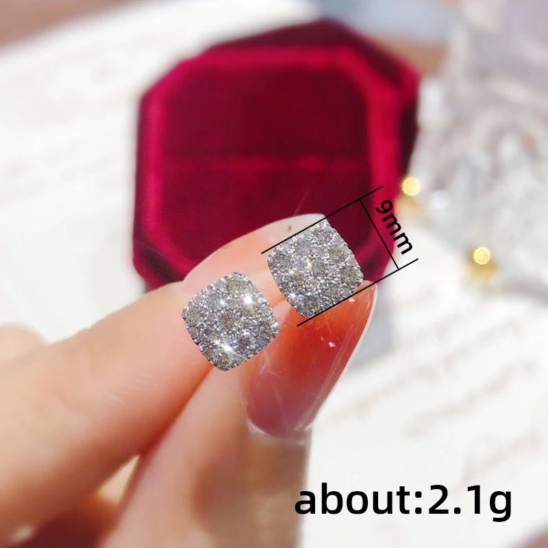 Shiny CZ Square Stud Earrings for Women Versatile Fashion Jewelry - Smarsty