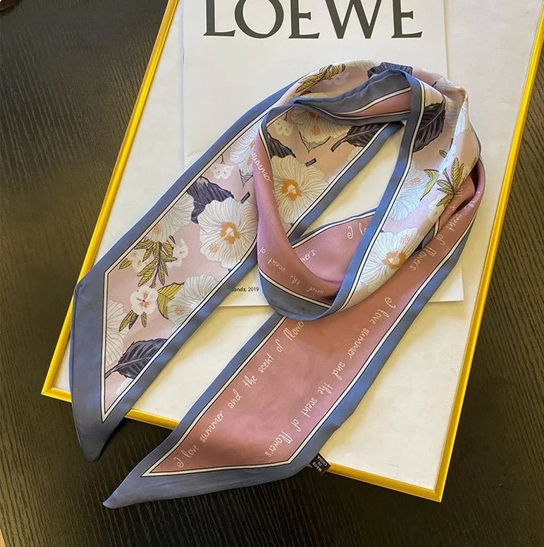 Summer Floral Silk Scarf Hairband Lightweight Headscarf - Smarsty