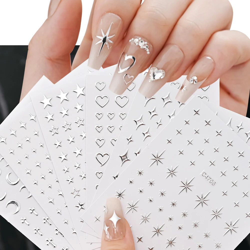 Metallic 3D Star Nail Art Stickers Set - Smarsty