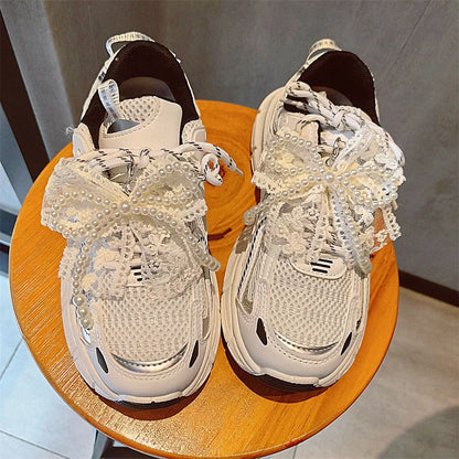 Fashion Lace Pearl Bow Shoe Laces Shoe Flower Buckle Premium Decorative Shoe Charm Accessories Charms for Sneakers Decorative