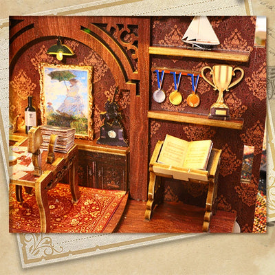 DIY Book Nook Shelf Insert Kit 3D Wooden Puzzle Doll House Assembly Building Model Bookends With Furniture LED Light Xmas Gifts by Smarsty