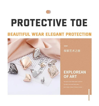 Women High Heel Metal Toe Cap Wear and Tear Concealer Anti-kicking Leather Shoes Point Protector Flat Shoe Tips Cap Accessorices - Smarsty