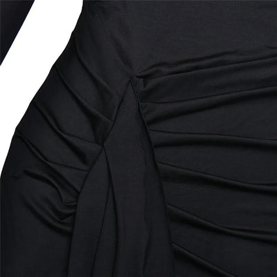 Mozision Turtleneck Thigh High Split Sexy Maxi Dress For Women Fashion Long Sleeve Draped Bandage Bodycon Club Long Dress - Smarsty