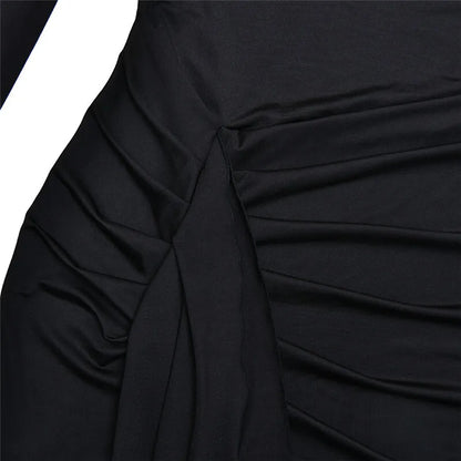 Mozision Turtleneck Thigh High Split Sexy Maxi Dress For Women Fashion Long Sleeve Draped Bandage Bodycon Club Long Dress - Smarsty