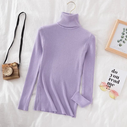 2025 Women Turtleneck Sweater Knitted Soft Pullovers Cashmere Jumpers Basic Solid Soft Sweaters Women Autumn Winter Casual Top - Smarsty