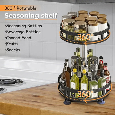 360°Rotation Spice Rack Organizer Jar Cans Non-Skid Storage Tray for Seasonings Kitchen storage rack Kitchen Accessories by Smarsty