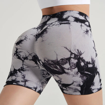 Tie-Dye Yoga Shorts for Women High Elastic Gym Shorts Push Up Sports Shorts Running Workout Fitness Women Short Sports Leggings - Smarsty
