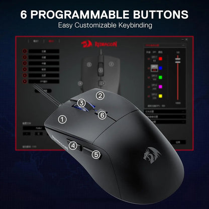 Redragon 618 Wired Gaming 10000 DPI Optical Ergonomic 6 Programmable Buttons, 84G Ultra Lightweight Mouse