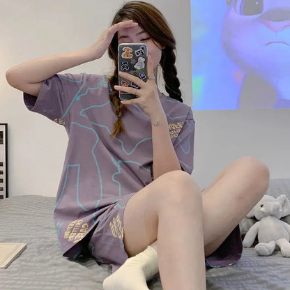 New Pajamas Female Summer Large Size Short-Sleeved Homewear Suit Korean Version of the Student Sweet and Lovely Ladies Homewear - Smarsty