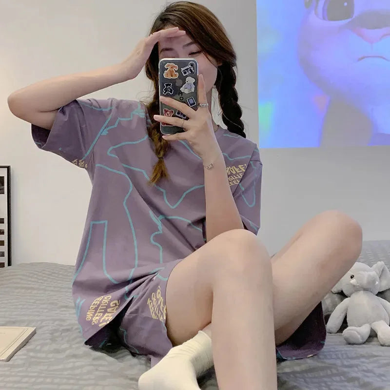 New Pajamas Female Summer Large Size Short-Sleeved Homewear Suit Korean Version of the Student Sweet and Lovely Ladies Homewear - Smarsty