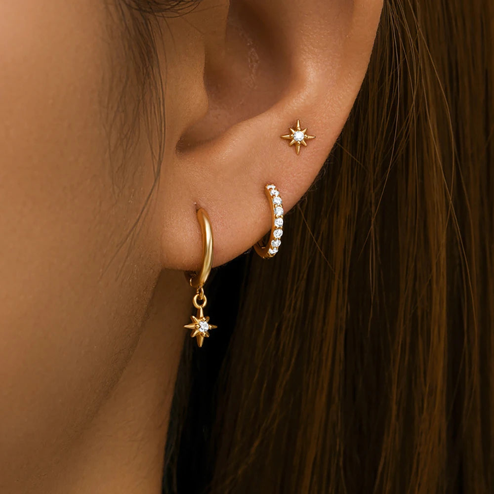 3 Piece Stainless Steel Star Drop Earrings Set for Women - Smarsty