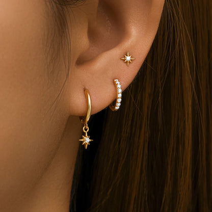 3 Piece Stainless Steel Star Drop Earrings Set for Women - Smarsty