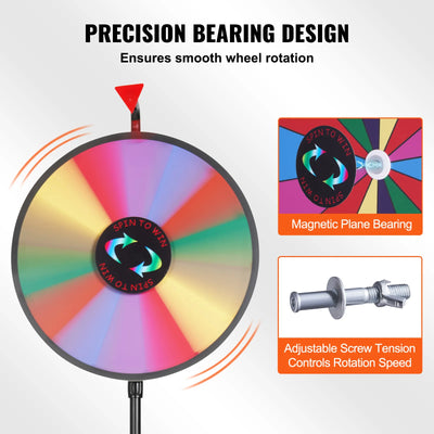 SucceBuy 18 Inch Tabletop Color Prize Wheel w/ Folding Tripod Floor Stand 14 Slots Dry Erase for Win Fortune Spinning Stand Game - Smarsty