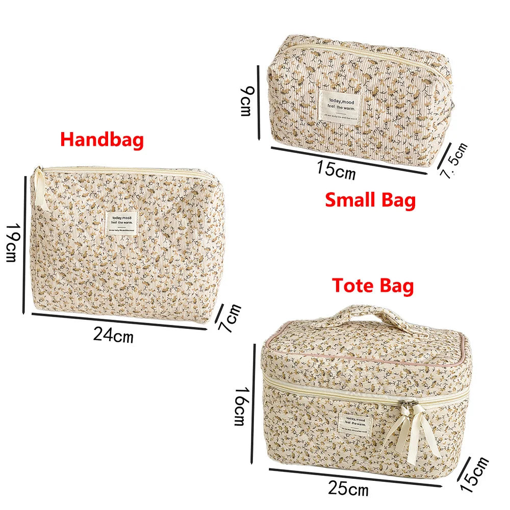 Vintage Floral Makeup Pouch Travel Organizer Large Capacity - Smarsty