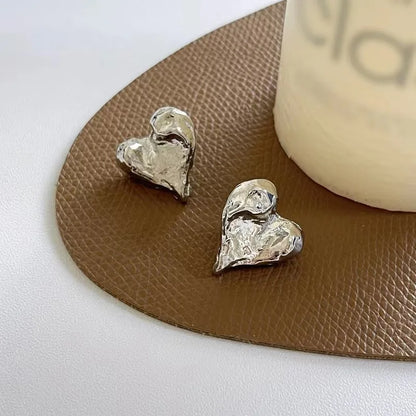 Gold Heart Stud Earrings Minimalist Smooth Surface Bridal - Smarsty