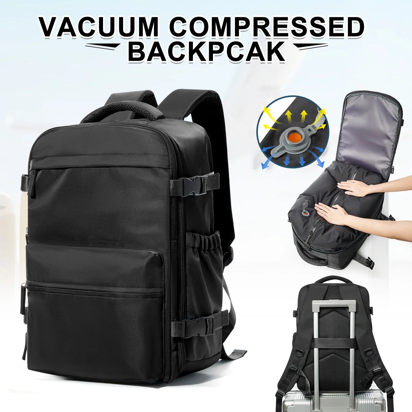 Fashion College Backpack Men Vacuum Compression Backpack, Women Men 15.6in Laptop Backpack Expand Hiking Vacuum Travel Backpack - Smarsty