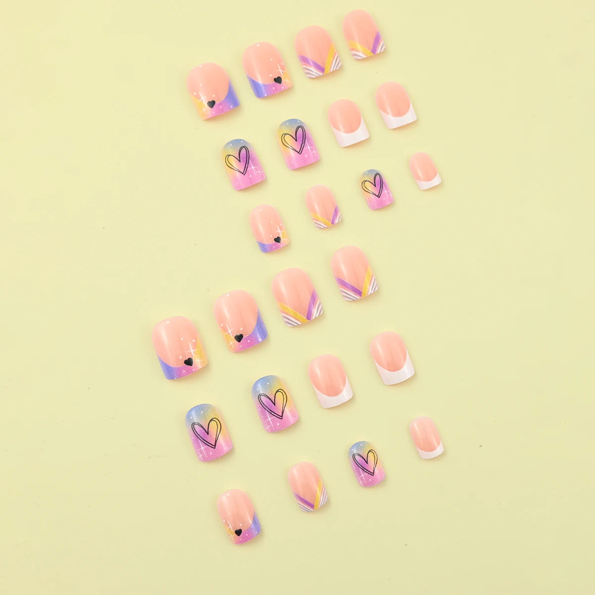 24 Piece Short Square Fake Nails with Colorful French Design - Smarsty