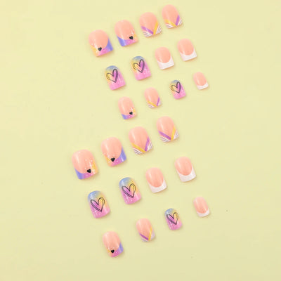 24 Piece Short Square Fake Nails with Colorful French Design - Smarsty