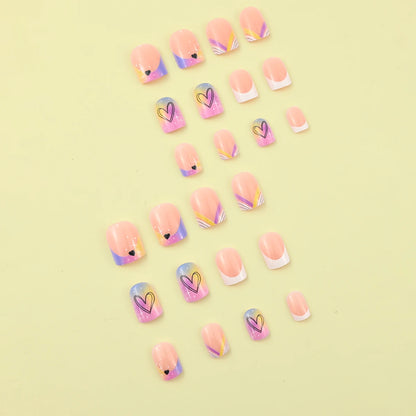 24 Piece Short Square Fake Nails with Colorful French Design - Smarsty