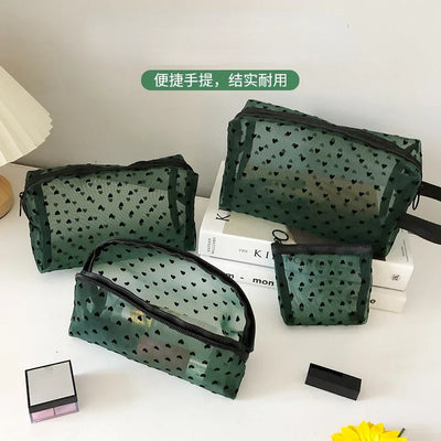 Heart Shaped Nylon Mesh Cosmetic Bag Zipper Organizer - Smarsty