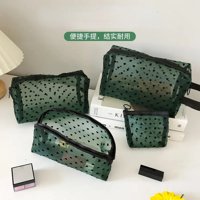 Heart Shaped Nylon Mesh Cosmetic Bag Zipper Organizer - Smarsty