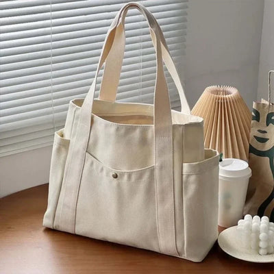 Large Capacity Canvas Tote Shoulder Bag For Work College - Smarsty