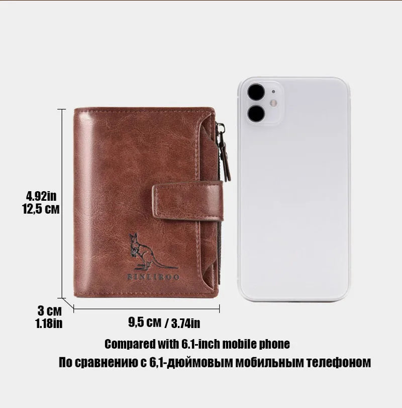 Leather Men's Wallet Luxury Short RFID Card Holder for Men Zipper Coin Purse Portable Male Wallets Billfold - Smarsty