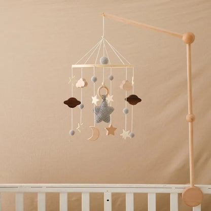 Baby Crib Mobile Bed Bell Rattle Toys Wooden Crochet Stars Pendant Bed Bell Toys Newborn Comfort Crib Bracket Hanging Toys Gifts