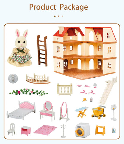 1/12 Dollhouse Furniture Family House Villa Simulate Forest Rabbit Animal Family Miniature Scene Toy Display Furniture Toy Gift