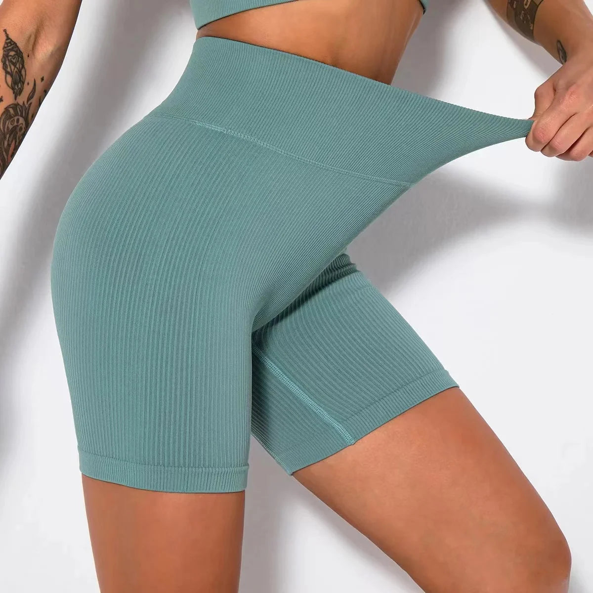 Seamless Knitted Sports Shorts Casual High Waist Push Up Cycling Shorts Fitness Running Tight Hip Lifting Yoga Shorts Sportswear - Smarsty