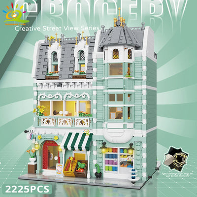 HUIQIBAO Toys MOC City Corner Coffee Shop Architecture Style Street View Micro Building Blocks for Children Construction Bricks - Smarsty