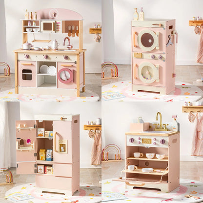 Robotime Robud Kids Corner Kitchen Playset Wooden Play Kitchen Set with Realistic Sound Pretend Play Gift for Boys Girls Pink by Smarsty
