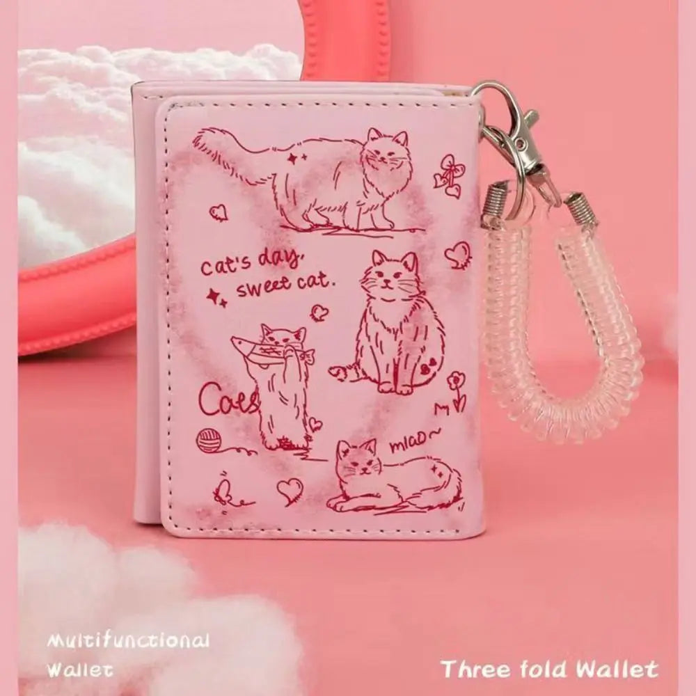 New Women Wallets Female Leather Purses Card Holders Graffiti Cat Portable Coin Purse Large Capacity Money Bag