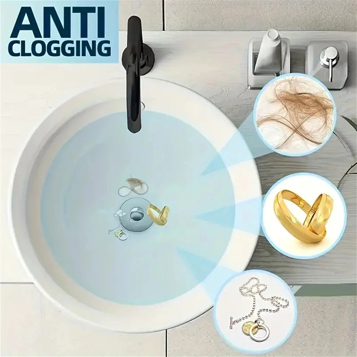 Universal Rebound Drain Plug Filter Basin Pop-up Chrome Sink Filter with Hair Catcher Bathroom Sink Drain Stopper Easy Push Type - Smarsty