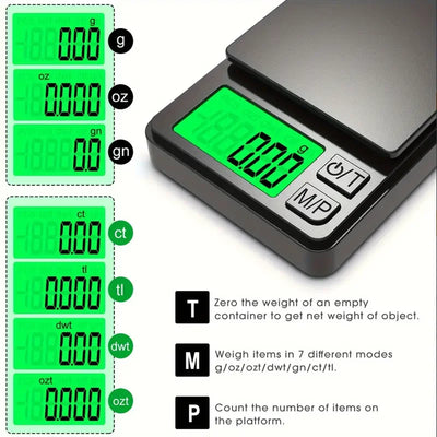 Precision Pocket Scale 1000g X 0.1g - Digital Gram, Food, Jewelry, Ounces/Grains Scale with Backlit LCD - Mini Scale for Travel - Smarsty