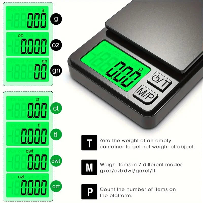 Precision Pocket Scale 1000g X 0.1g - Digital Gram, Food, Jewelry, Ounces/Grains Scale with Backlit LCD - Mini Scale for Travel - Smarsty