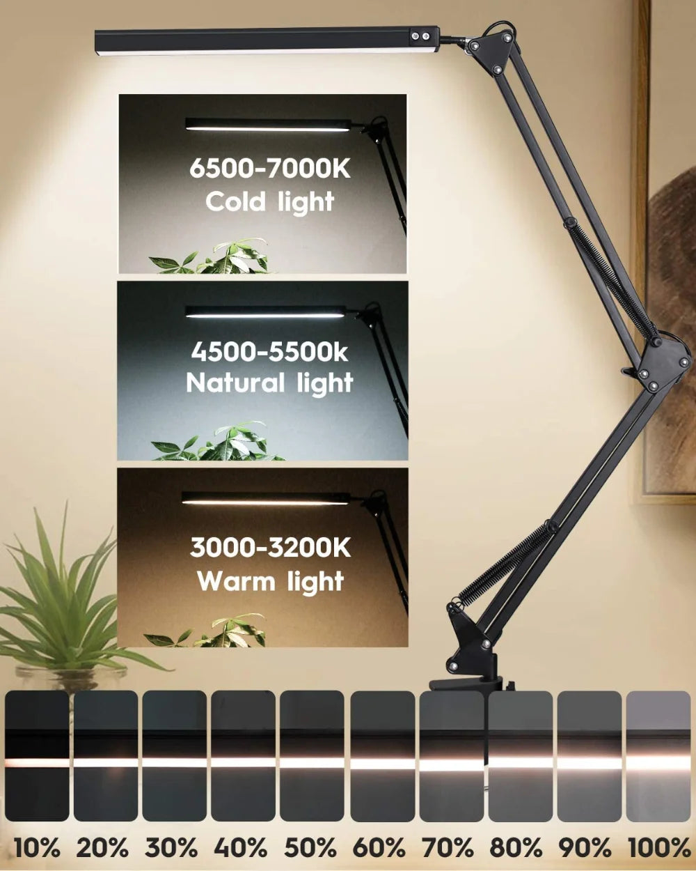 LED Desk Lamp with Clamp and Dimmable Light - Smarsty