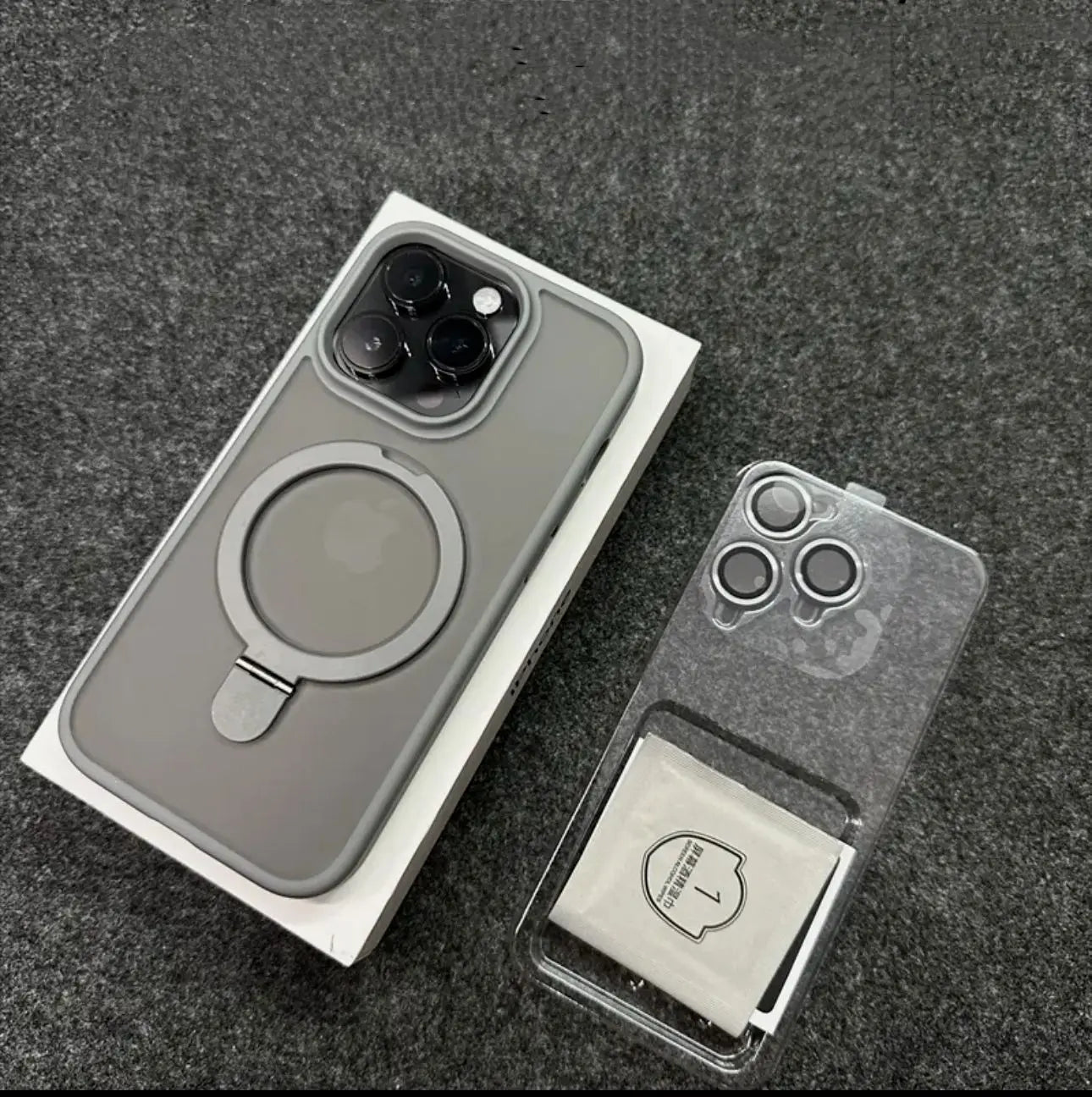 Metal Ring Stand Matte Magnetic Case for Magsafe IPhone 17 Air 15 14 13 12 11 16 Pro Max Plus with Lens Protector Mac Safe Cover