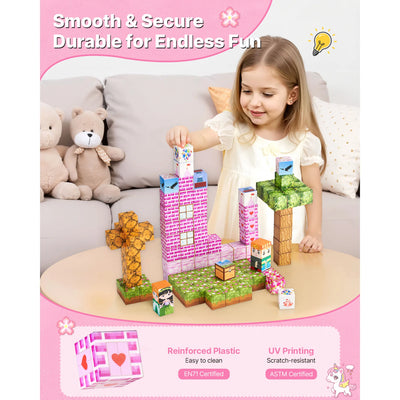 SucceBuy 100PCS Magnetic Blocks Princess Castle Set Magnetic Building Cubes STEM Montessori Sensory Toys for Kids Birthday Gift