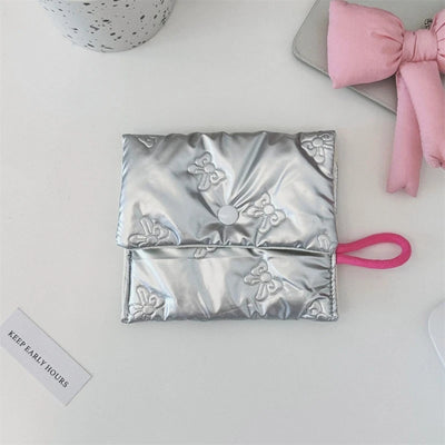 Silver Bow Pattern Coin Purse Women Wallet Zipper Pouch - Smarsty