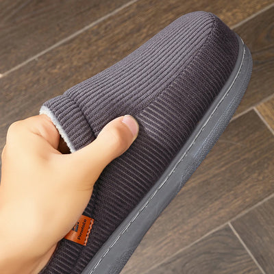 Warm Slippers for Men TPR Sole Memory Foam Soft Cushion Non Slip Stripe Design Comfortable Corduroy House Shoes - Smarsty