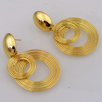 Trendy Big Round Dangle Earrings for Women in Golden Silver - Smarsty