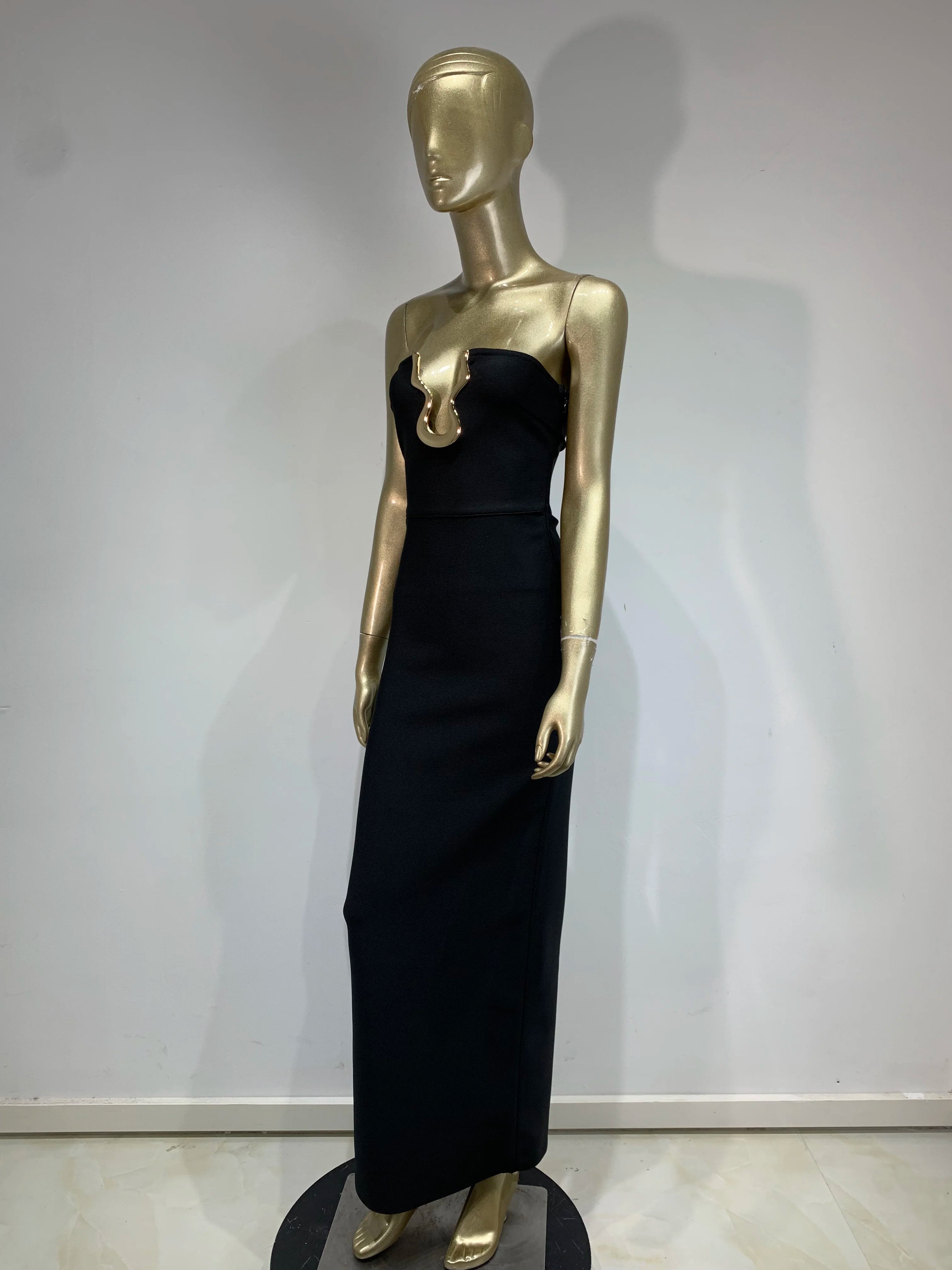 Ladies Women Celebrity Sexy Strapless Backless Black Maxi Long Bodycon Bandage Dress 2025 Elegant Evening Club Party Outfit
