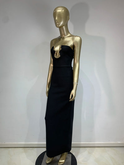 Ladies Women Celebrity Sexy Strapless Backless Black Maxi Long Bodycon Bandage Dress 2025 Elegant Evening Club Party Outfit - Smarsty